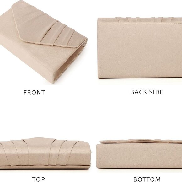 Women's Evening Handbags Pleated Suede Evening Bag Velvet Clutch Bag Wedding Bri - Picture 4 of 6